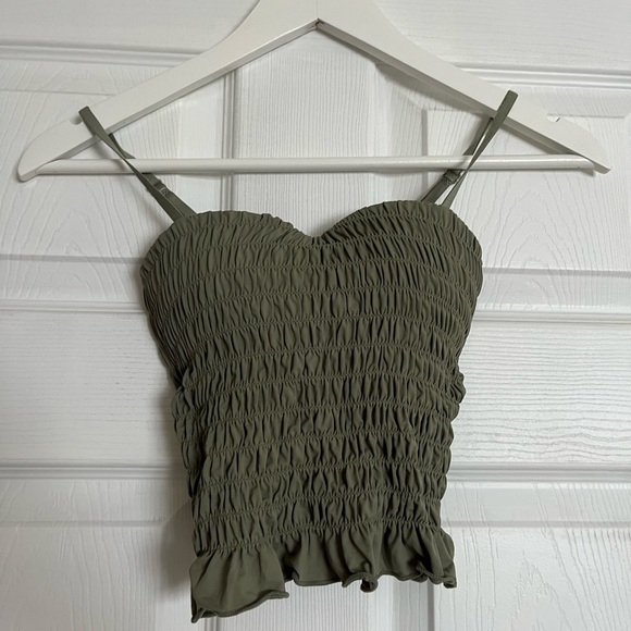 Olive Green Smocked Women's Top - Picture 1 of 3